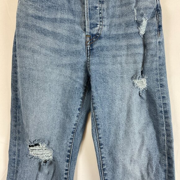 Levi's Wedgie Straight Jeans 25 Medium Blue Wash Distressed Raw Hem - Picture 3 of 12